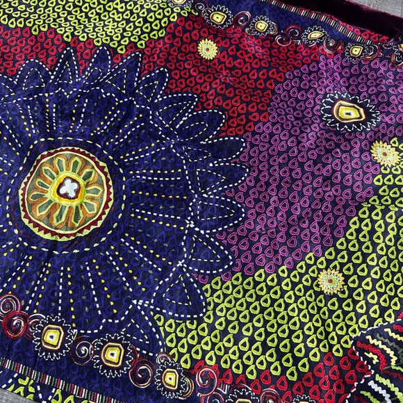 Pineda Covalin Silk Scarf Shawl Colorful Floral Velvet Trim Made in Mexico - Picture 4 of 8